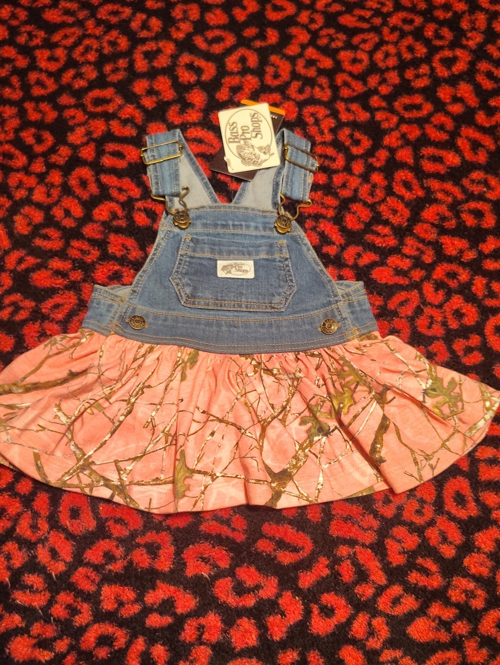 Bass Pro Shops Pink Camo Denim Overall Dress